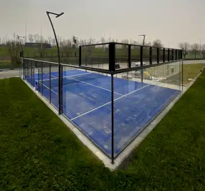 Panorama Forte padel court with blue turf